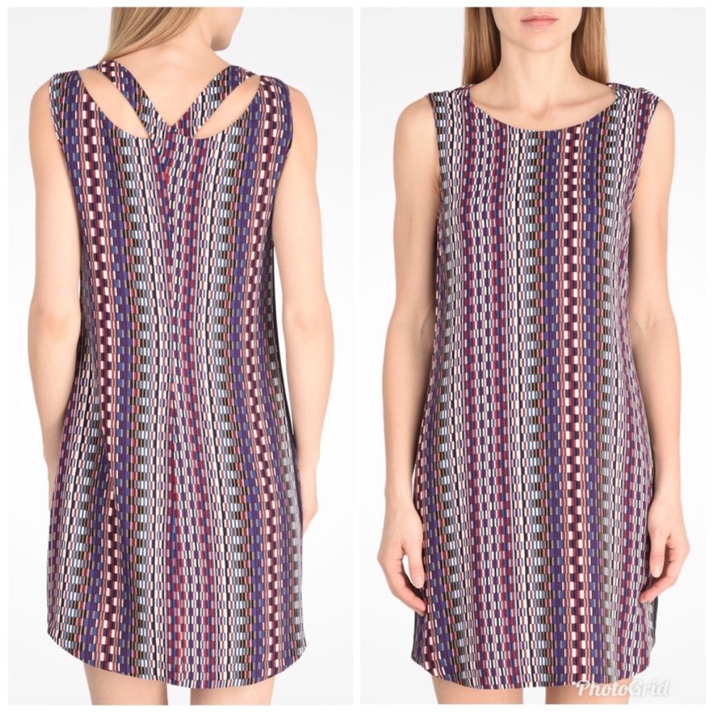 Armani Exchange Size 2 Red Multicolor Retro Sleeveless Shift Dress